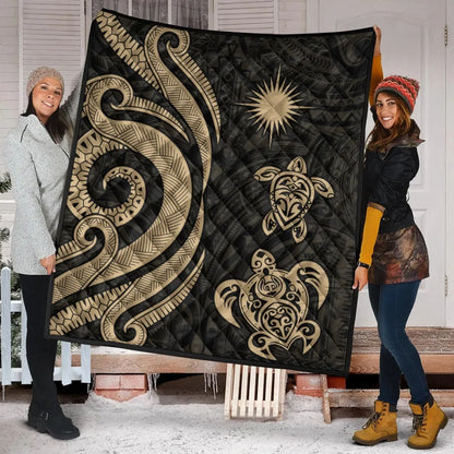 Marshall Islands Premium Quilt - Gold Tentacle Turtle