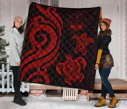 Marshall Islands Premium Quilt - Red Tentacle Turtle Crest