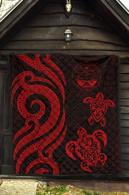 Marshall Islands Premium Quilt - Red Tentacle Turtle Crest