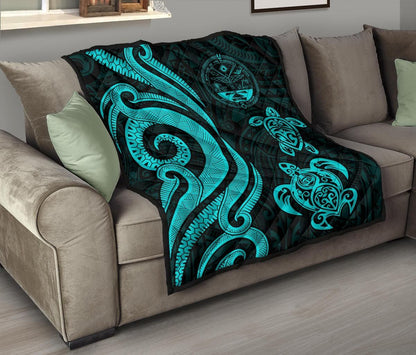 Marshall Islands Premium Quilt - Turquoise Tentacle Turtle Crest