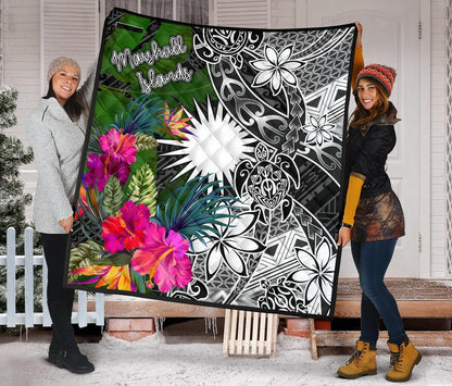 Marshall Islands Premium Quilt - Turtle Plumeria Banana Leaf