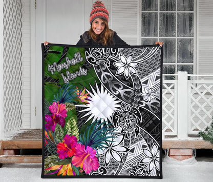 Marshall Islands Premium Quilt - Turtle Plumeria Banana Leaf