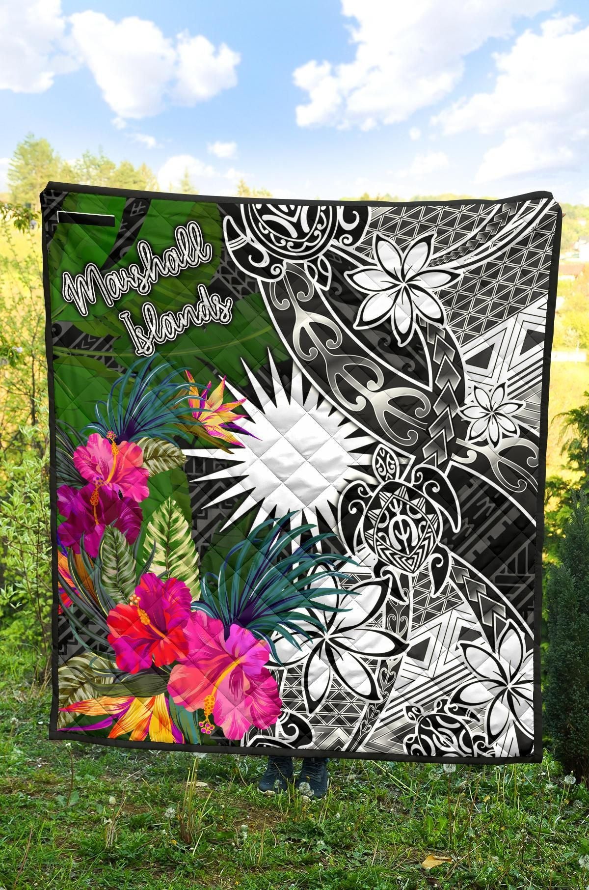 Marshall Islands Premium Quilt - Turtle Plumeria Banana Leaf