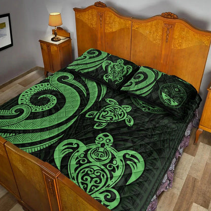 Marshall Islands Quilt Bed Set - Green Tentacle Turtle Crest
