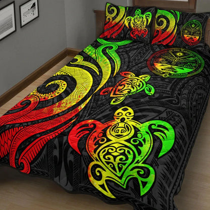 Marshall Islands Quilt Bed Set - Reggae Tentacle Turtle Crest