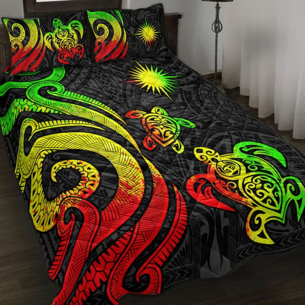 Marshall Islands Quilt Bed Set - Reggae Tentacle Turtle