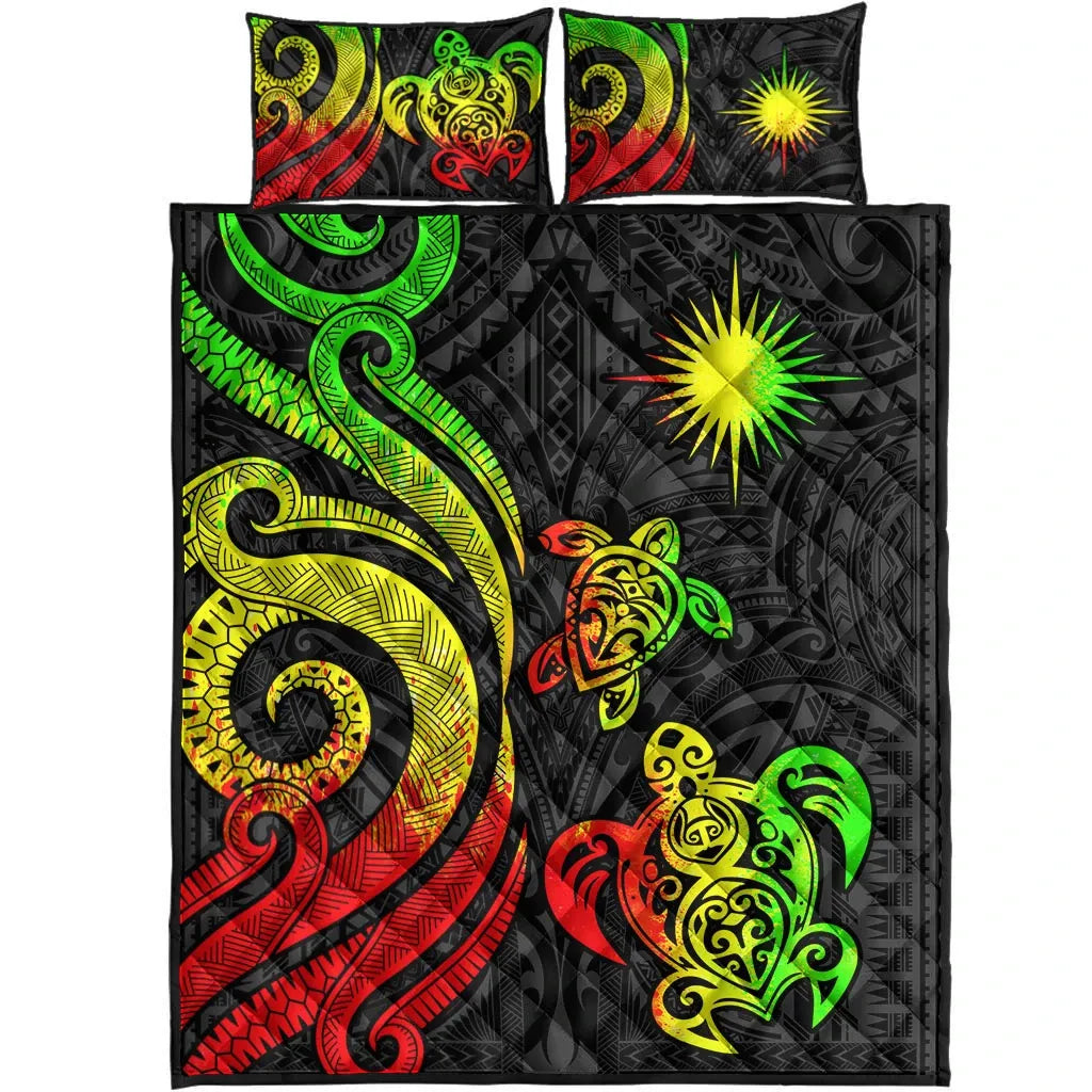 Marshall Islands Quilt Bed Set - Reggae Tentacle Turtle