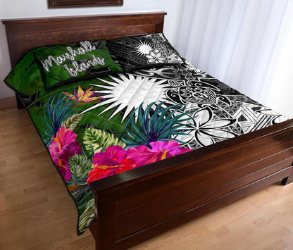 Marshall Islands Quilt Bed Set - Turtle Plumeria Banana Leaf