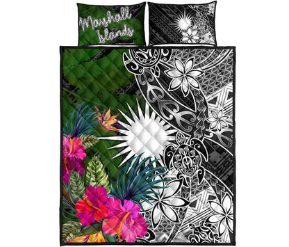 Marshall Islands Quilt Bed Set - Turtle Plumeria Banana Leaf