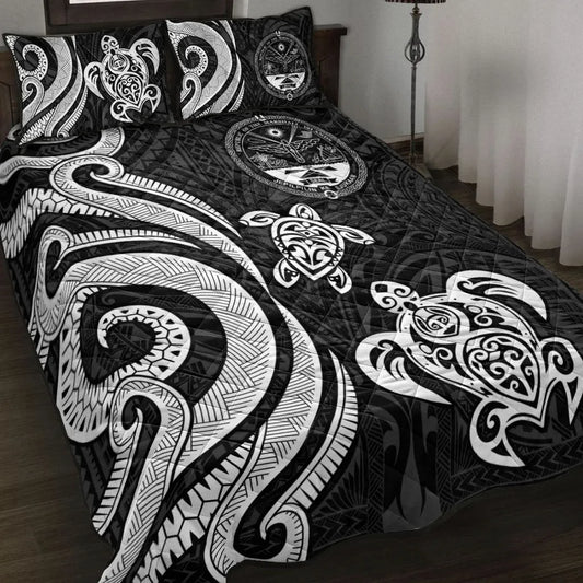 Marshall Islands Quilt Bed Set - White Tentacle Turtle Crest