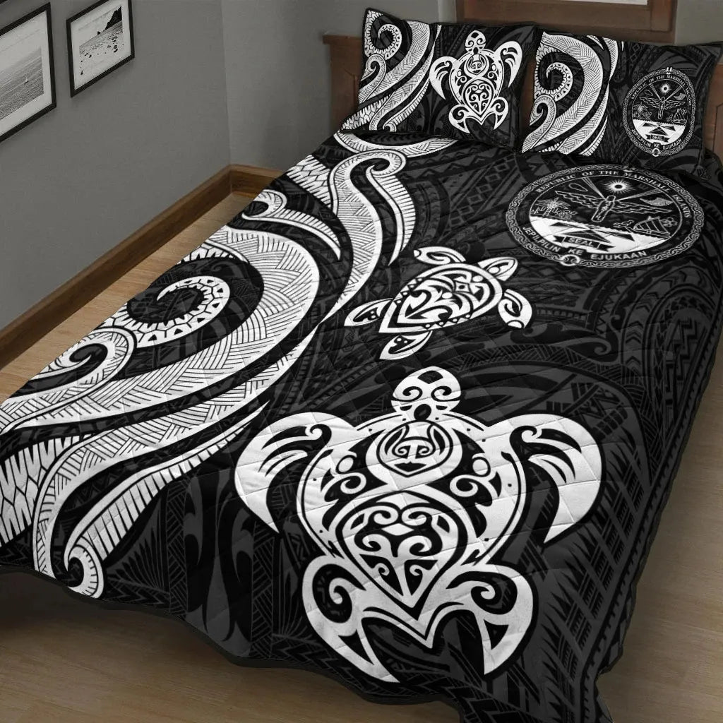 Marshall Islands Quilt Bed Set - White Tentacle Turtle Crest