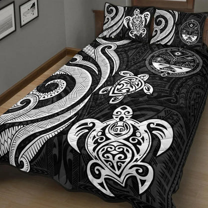 Marshall Islands Quilt Bed Set - White Tentacle Turtle Crest