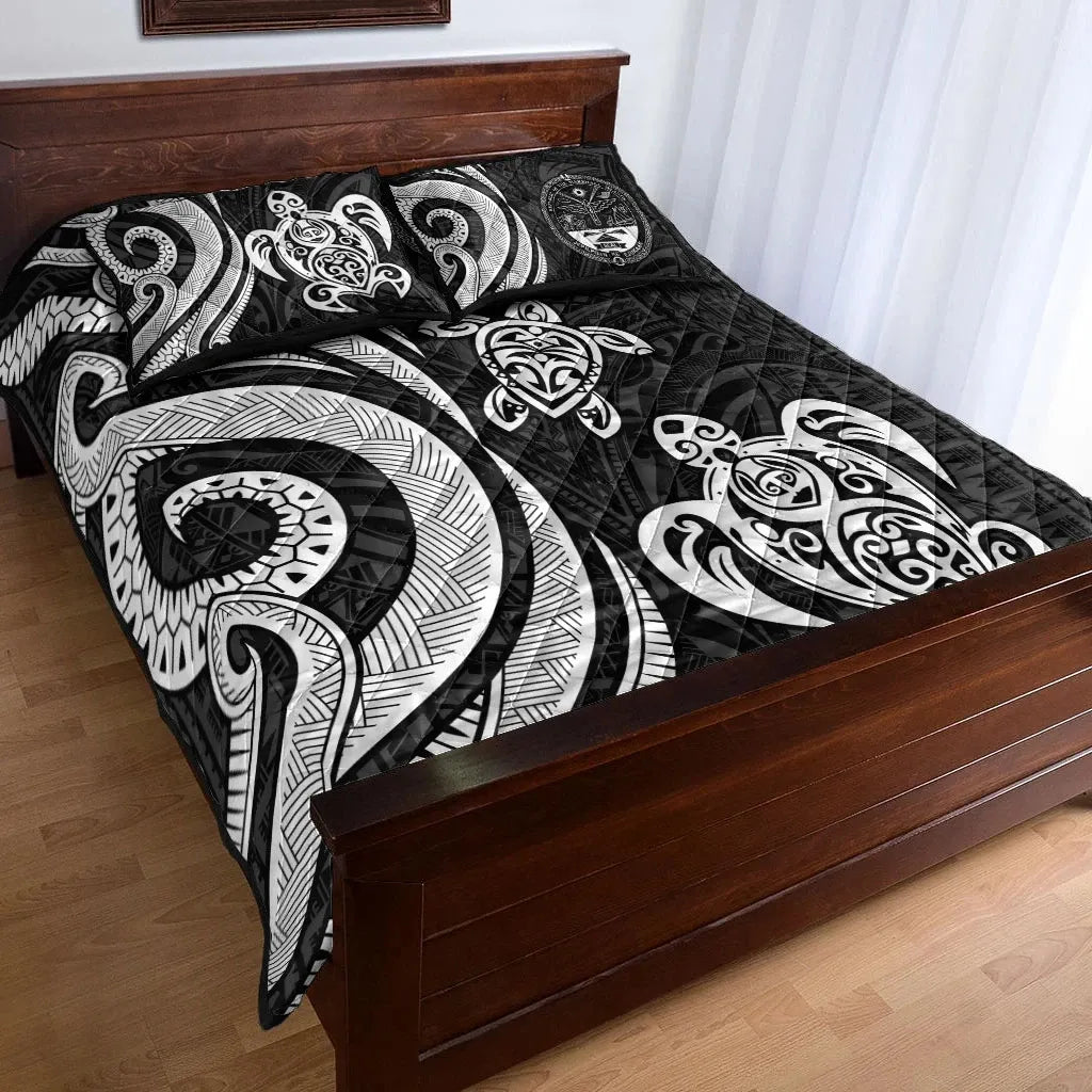 Marshall Islands Quilt Bed Set - White Tentacle Turtle Crest
