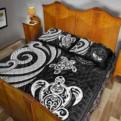 Marshall Islands Quilt Bed Set - White Tentacle Turtle Crest