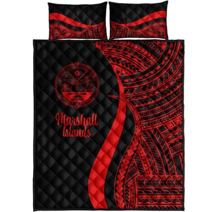 Marshall Islands Quilt Bed Set - Red Polynesian Tentacle Tribal Pattern Crest