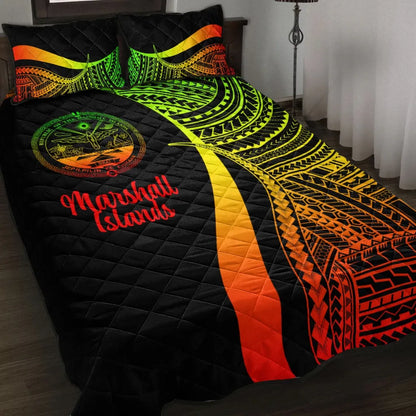 Marshall Islands Quilt Bed Set - Reggae Polynesian Tentacle Tribal Pattern Crest