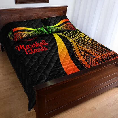 Marshall Islands Quilt Bed Set - Reggae Polynesian Tentacle Tribal Pattern Crest