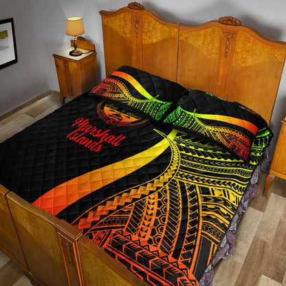 Marshall Islands Quilt Bed Set - Reggae Polynesian Tentacle Tribal Pattern Crest