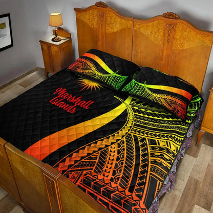 Marshall Islands Quilt Bed Set - Reggae Polynesian Tentacle Tribal Pattern