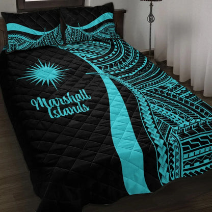 Marshall Islands Quilt Bed Set - Turquoise Polynesian Tentacle Tribal Pattern