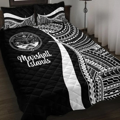 Marshall Islands Quilt Bed Set - White Polynesian Tentacle Tribal Pattern Crest