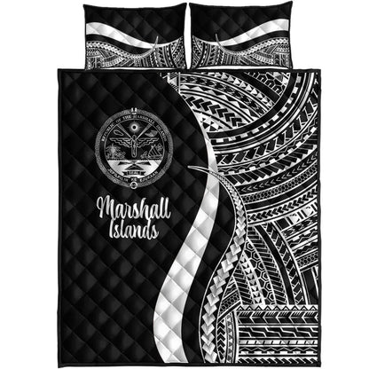 Marshall Islands Quilt Bed Set - White Polynesian Tentacle Tribal Pattern Crest