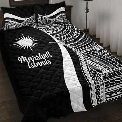 Marshall Islands Quilt Bed Set - White Polynesian Tentacle Tribal Pattern