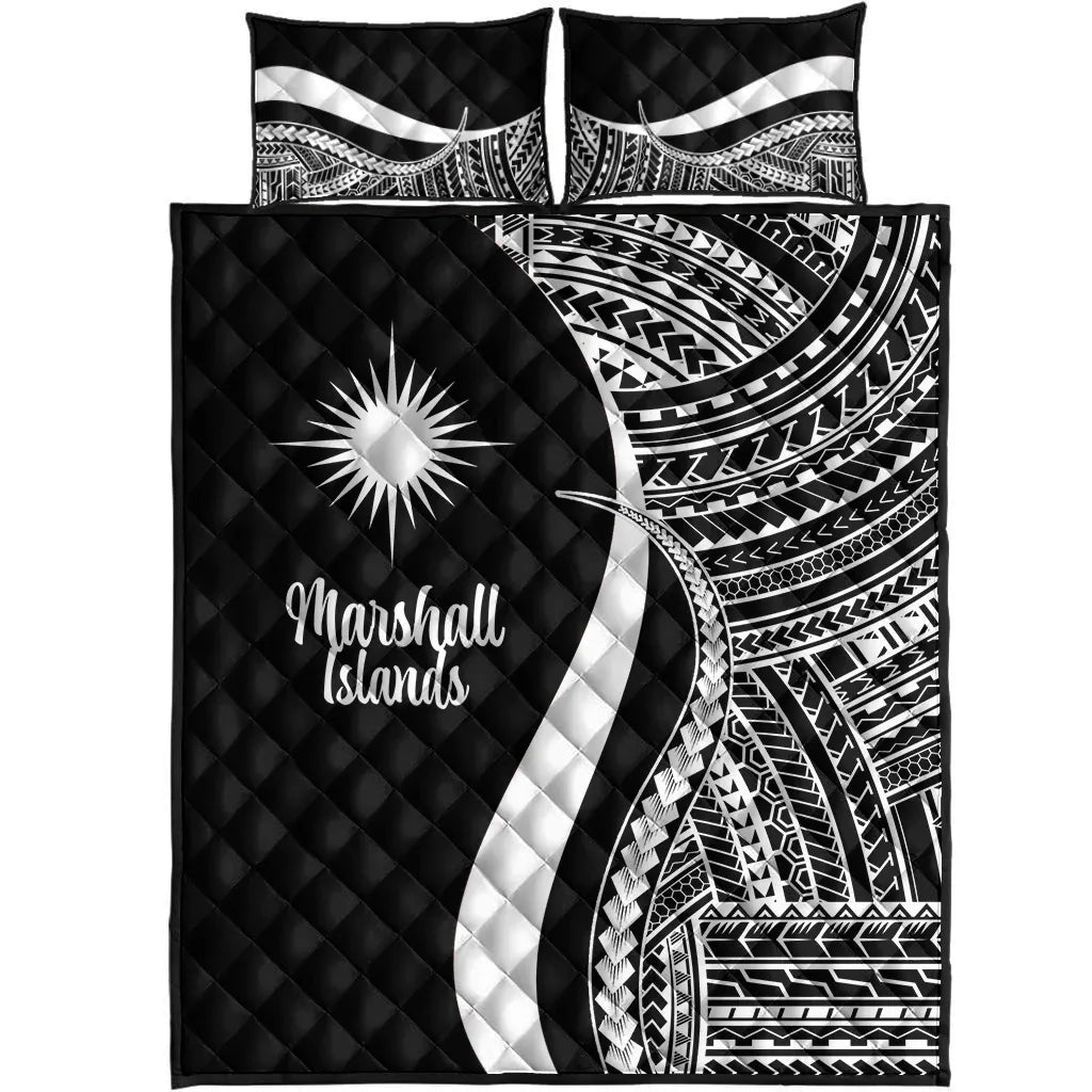 Marshall Islands Quilt Bed Set - White Polynesian Tentacle Tribal Pattern