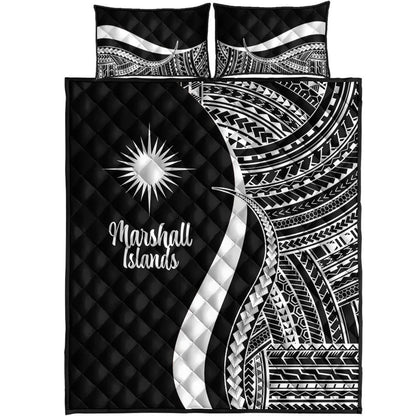 Marshall Islands Quilt Bed Set - White Polynesian Tentacle Tribal Pattern