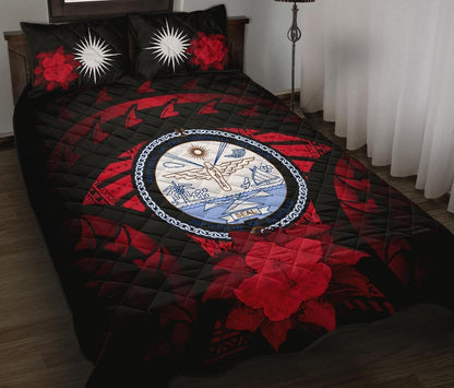 Marshall Islands Polynesian Quilt Bed Set Hibiscus Red