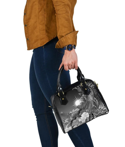 Marshall Islands Shoulder Handbag - Humpback Whale With Tropical Flowers (White)