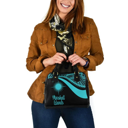 Marshall Islands Shoulder Handbag - Turquoise Polynesian Tentacle Tribal Pattern