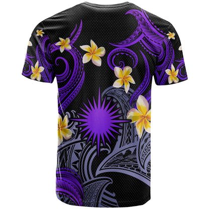 Marshall Islands T-shirt - Custom Personalised Polynesian Waves with Plumeria Flowers (Purple)