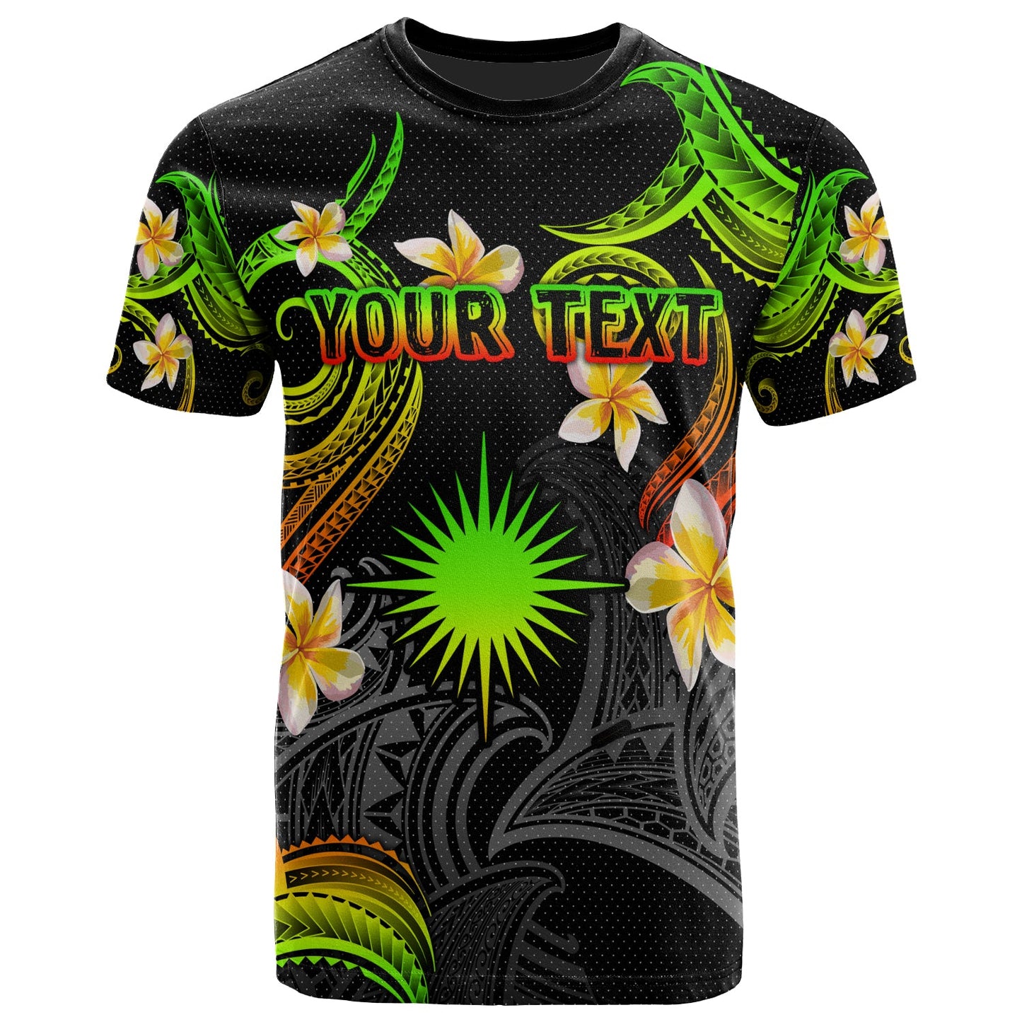 Marshall Islands T-shirt - Custom Personalised Polynesian Waves with Plumeria Flowers (Reggae)