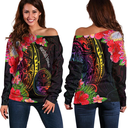 Marshall Islands Women Off Shoulder Sweater - Tropical Hippie Style