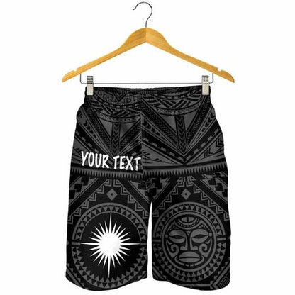 Marshall Personalised Men Shorts - Marshall Seal With Polynesian Tattoo Style ( Black)