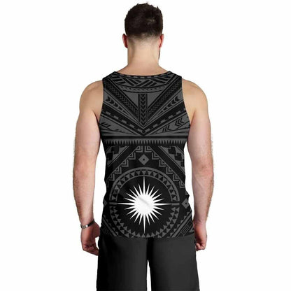 Marshall Personalised Men Tank Top - Marshall Seal With Polynesian Tattoo Style ( Black)