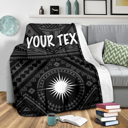 Marshall Personalised Premium Blanket - Marshall Seal With Polynesian Tattoo Style (Black)