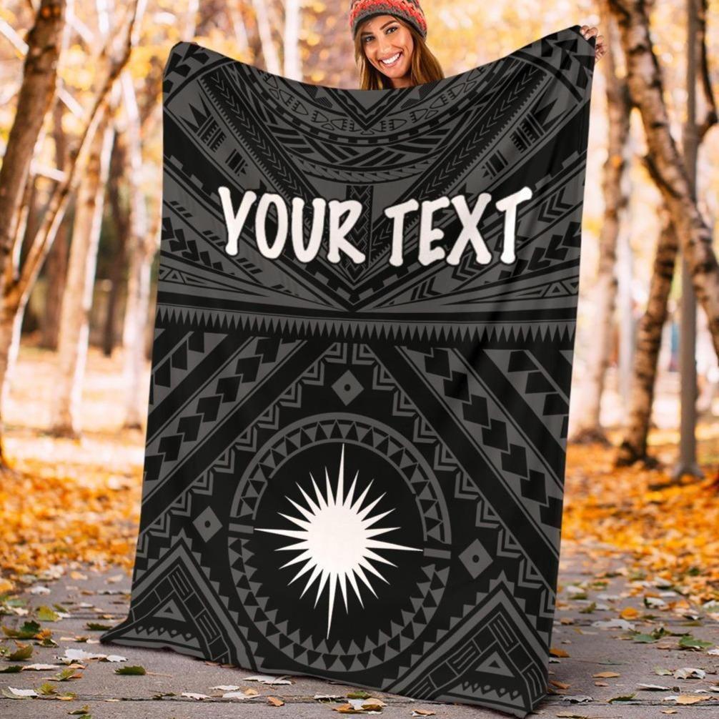 Marshall Personalised Premium Blanket - Marshall Seal With Polynesian Tattoo Style (Black)