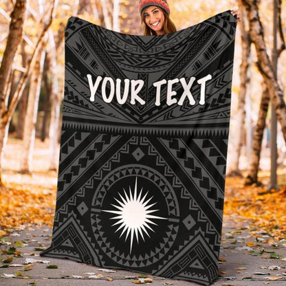 Marshall Personalised Premium Blanket - Marshall Seal With Polynesian Tattoo Style (Black)