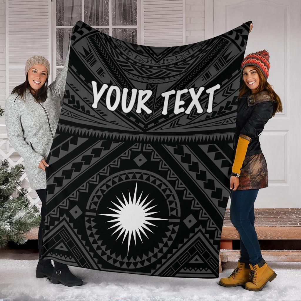 Marshall Personalised Premium Blanket - Marshall Seal With Polynesian Tattoo Style (Black)