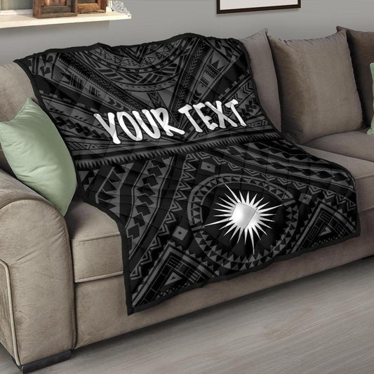 Marshall Personalised Premium Quilt - Marshall Seal With Polynesian Tattoo Style ( Black)