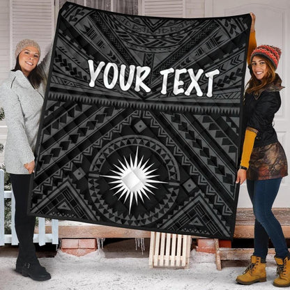 Marshall Personalised Premium Quilt - Marshall Seal With Polynesian Tattoo Style ( Black)