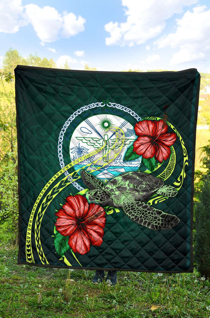 Marshall Polynesian Premium Quilt - Green Turtle Hibiscus