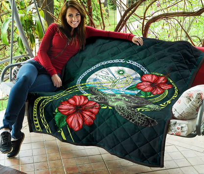 Marshall Polynesian Premium Quilt - Green Turtle Hibiscus