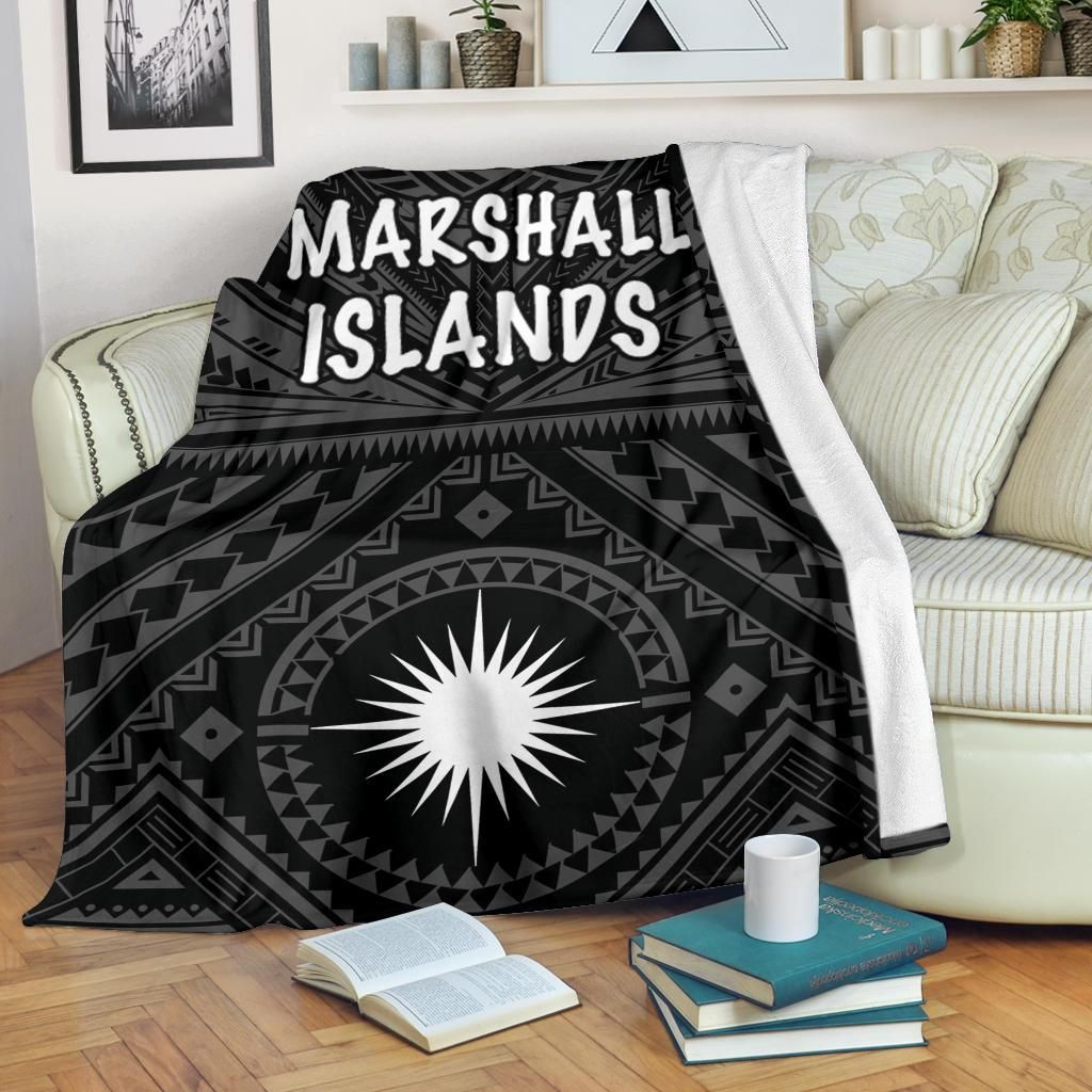 Marshall Premium Blanket - Marshall Seal With Polynesian Tattoo Style (Black)