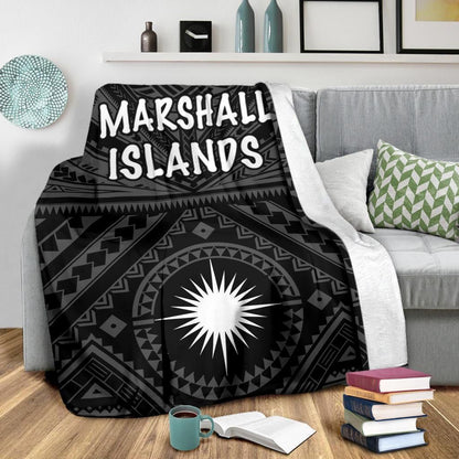 Marshall Premium Blanket - Marshall Seal With Polynesian Tattoo Style (Black)