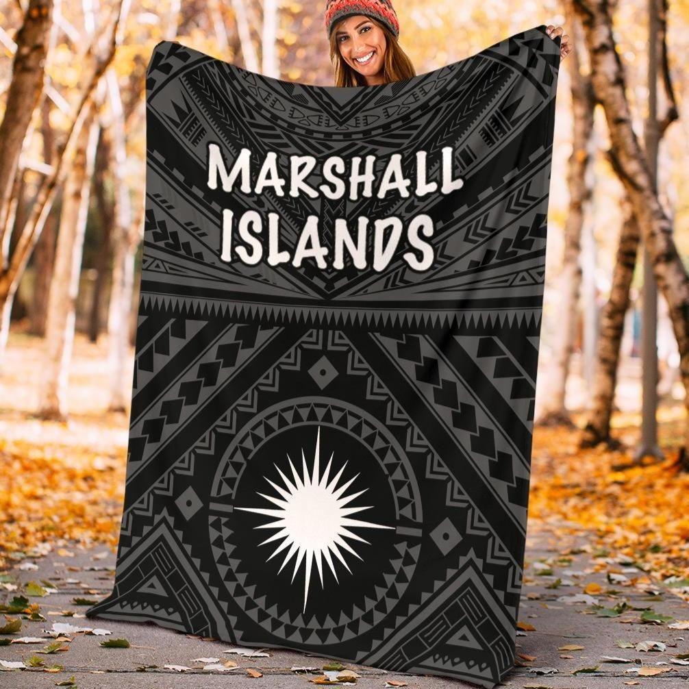 Marshall Premium Blanket - Marshall Seal With Polynesian Tattoo Style (Black)