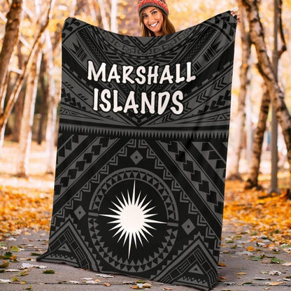 Marshall Premium Blanket - Marshall Seal With Polynesian Tattoo Style (Black)
