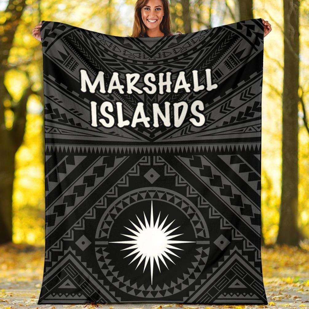Marshall Premium Blanket - Marshall Seal With Polynesian Tattoo Style (Black)